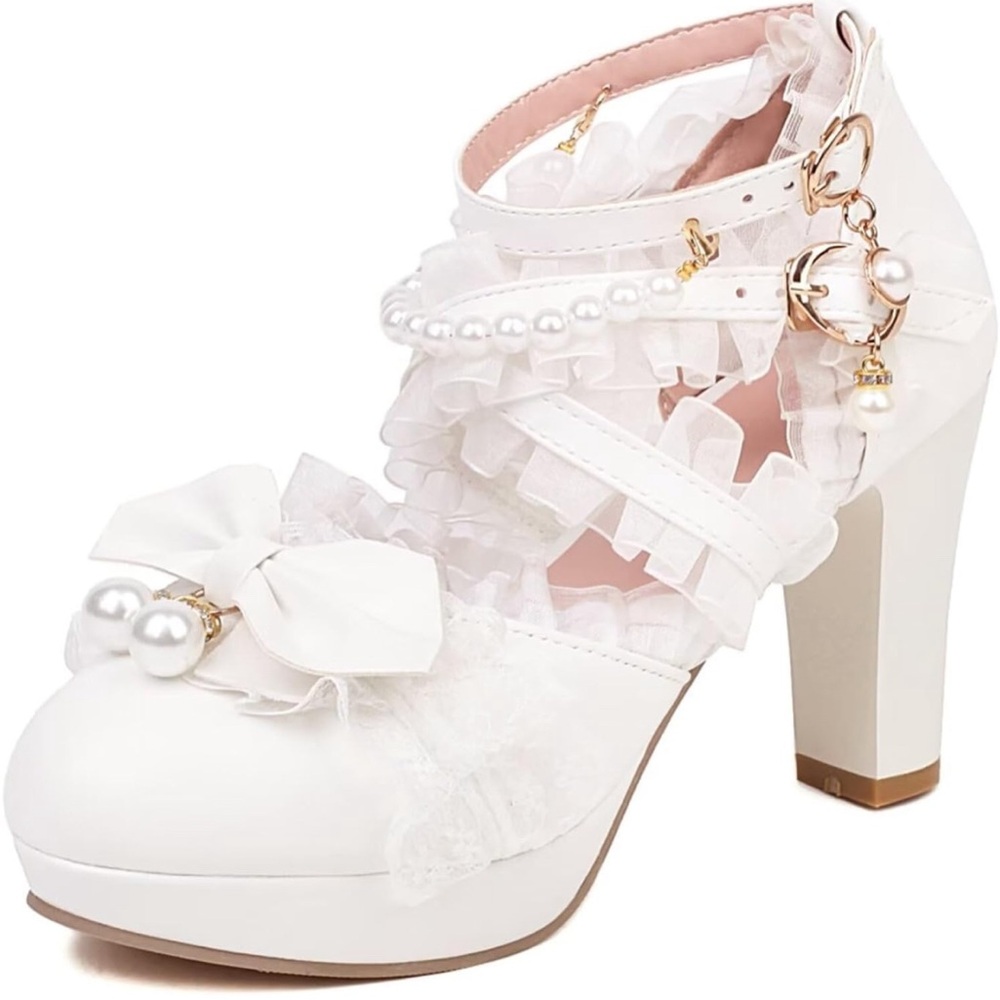 Pearl Lace Platform Heels